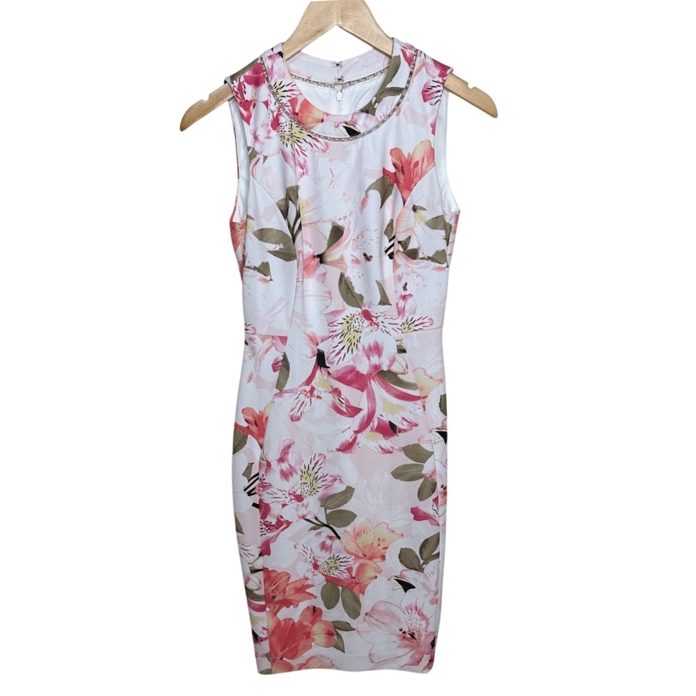 Calvin Klein Floral Print Sleeveless Sheath Dress size 2 White/Pink
